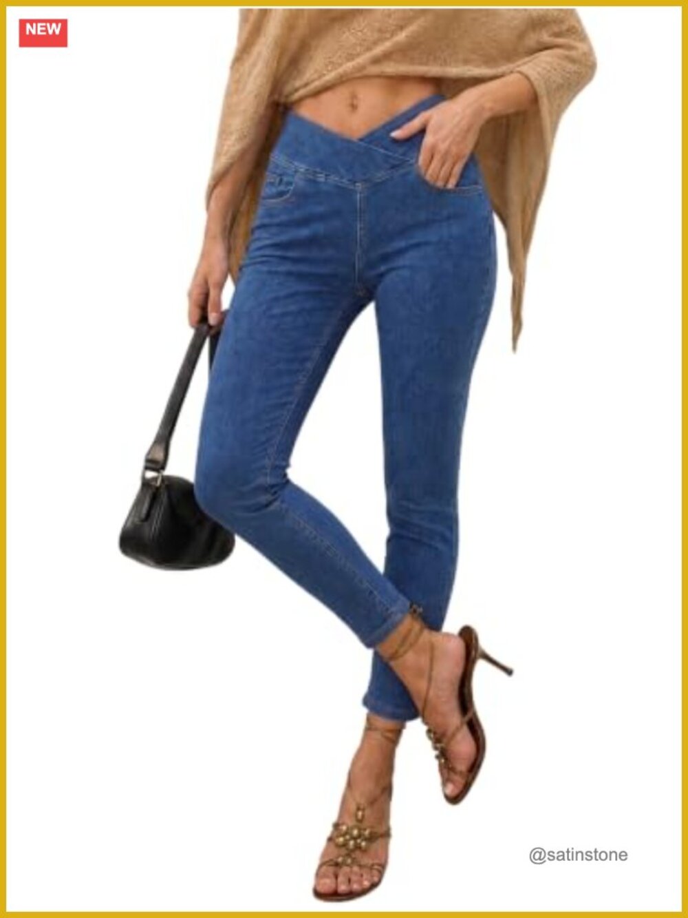 Women's Pull On Capri Jeggings High Waisted Stretchy Denim with Pockets
